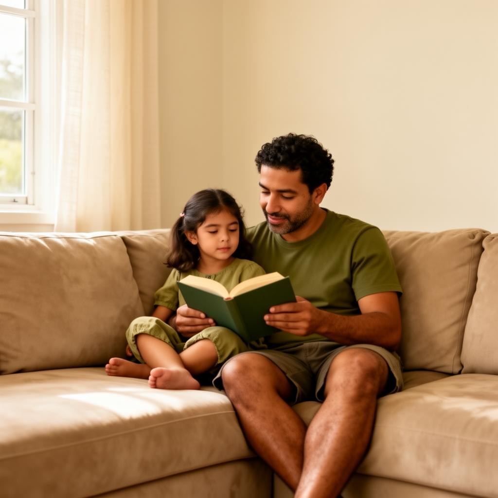 Padre y niña leyendo juntos